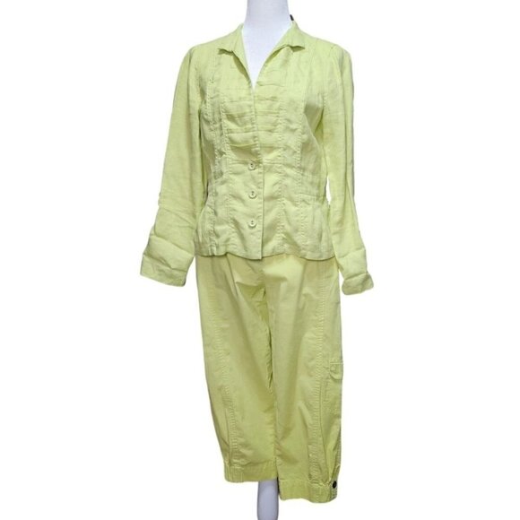 Chico lime green linen military style jacket and cotton capri cargo pants size 0 - Picture 5 of 15